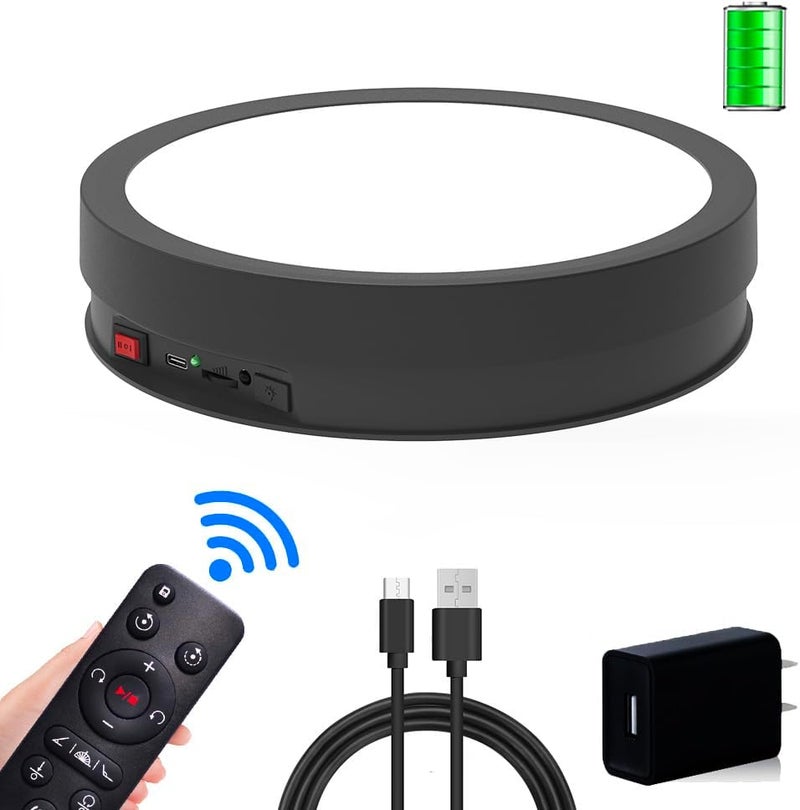 JAYEGT Variety Colors LED Light Non-Slip Rotating Display Stand , 66lbs Load, 360 Degree Photography Turntable for Glass Crystal Spherical Artwork (8.66inch / 6Color LED Light / Black / Rechargeable) - Image 5